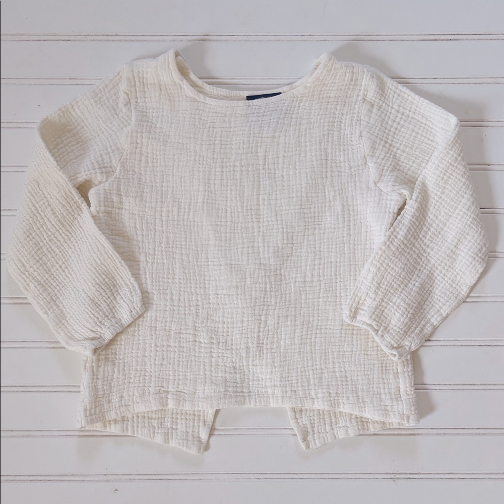 EMMA JEAN EUC 100% Cotton Muslin Neutral Open Back Long Sleeve Blouse